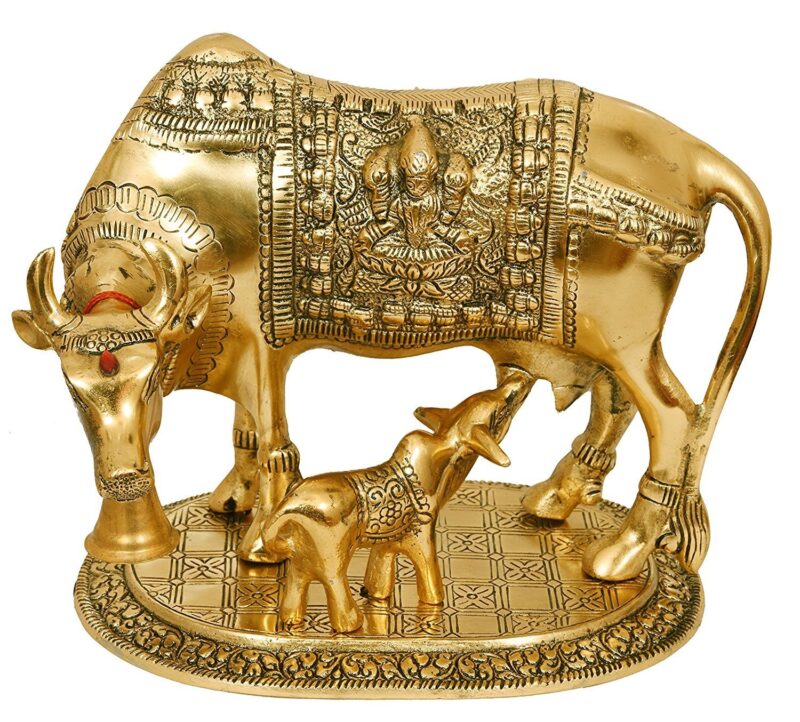 Gold Elegant Cow And Calf Metal Statue