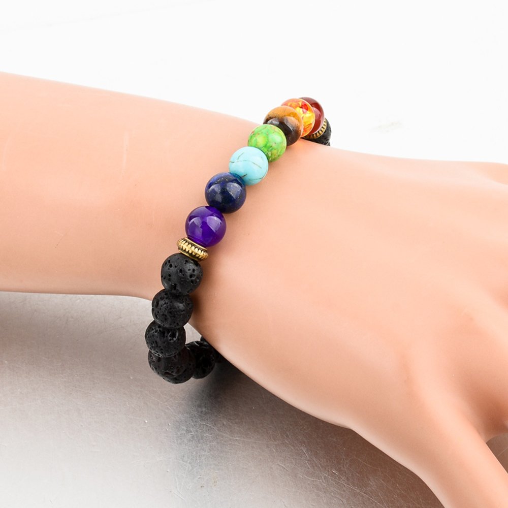 7 Chakra Lava Stone Diffuser Bracelet Crystal Reiki Healing Balancing Natural Gemstone Round Beads bracelet for men & women - Image 2
