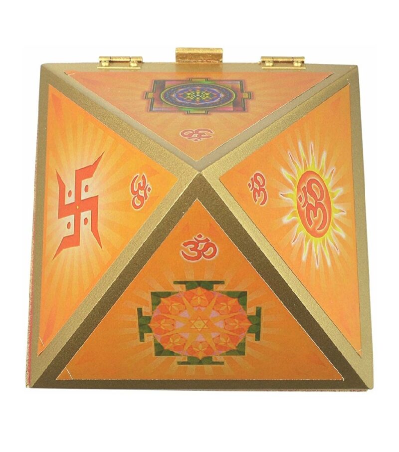 Vastu Wooden Pyramid Wish Cash Box, Reiki Box with Yantra Stickers (Size: 4-Inches, Fengshui Remedies for Home, Office & Temple) & Get Free One Saubhagya Laxmi Ganesh Sampurn MahaYantra In Brass - Image 5