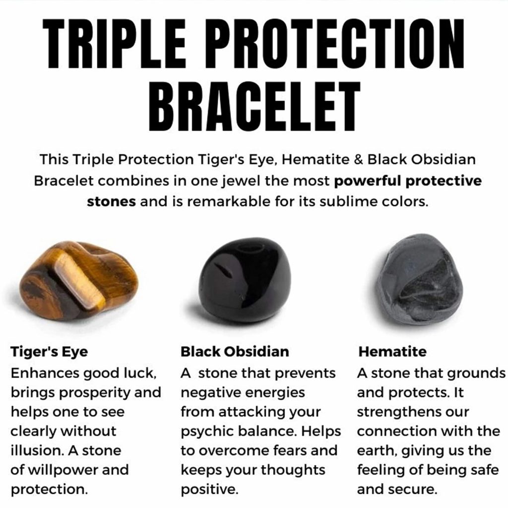Energized & Certified Triple Protection Bracelet for Protection Bring Luck and Prosperity Hematite, Black Obsidian & Tiger Eye Stone Bracelets (Tantra Astro) - Image 2