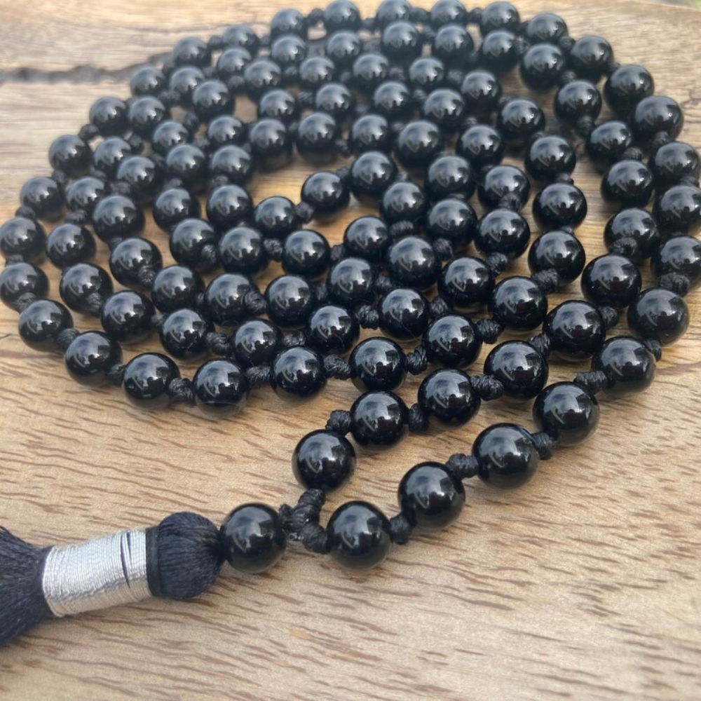 natural black tourmaline mala 8 mm